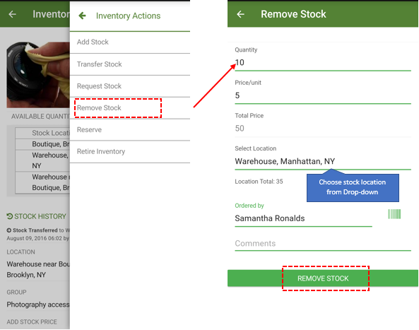 remove inventory stock